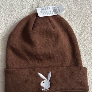 Brown Knit Beanie with Embroidered Logo